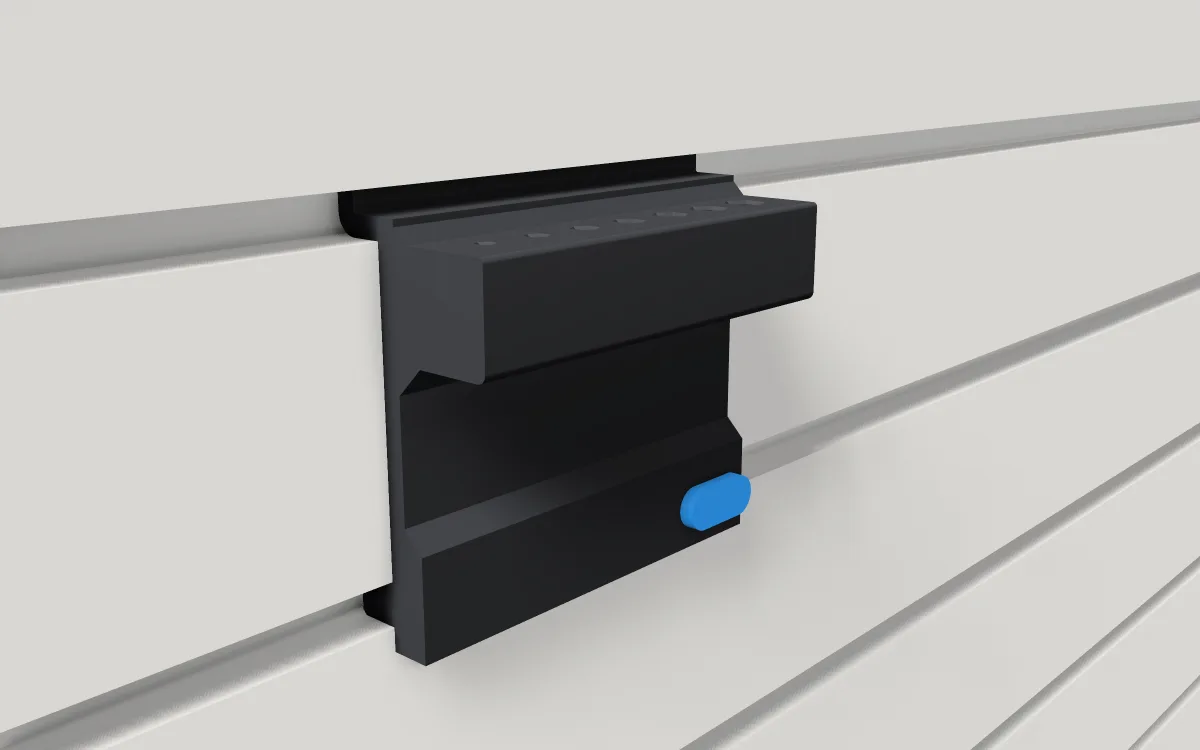 Hex-key stand · SAE to 1/4 in on a slatwall, 3D render