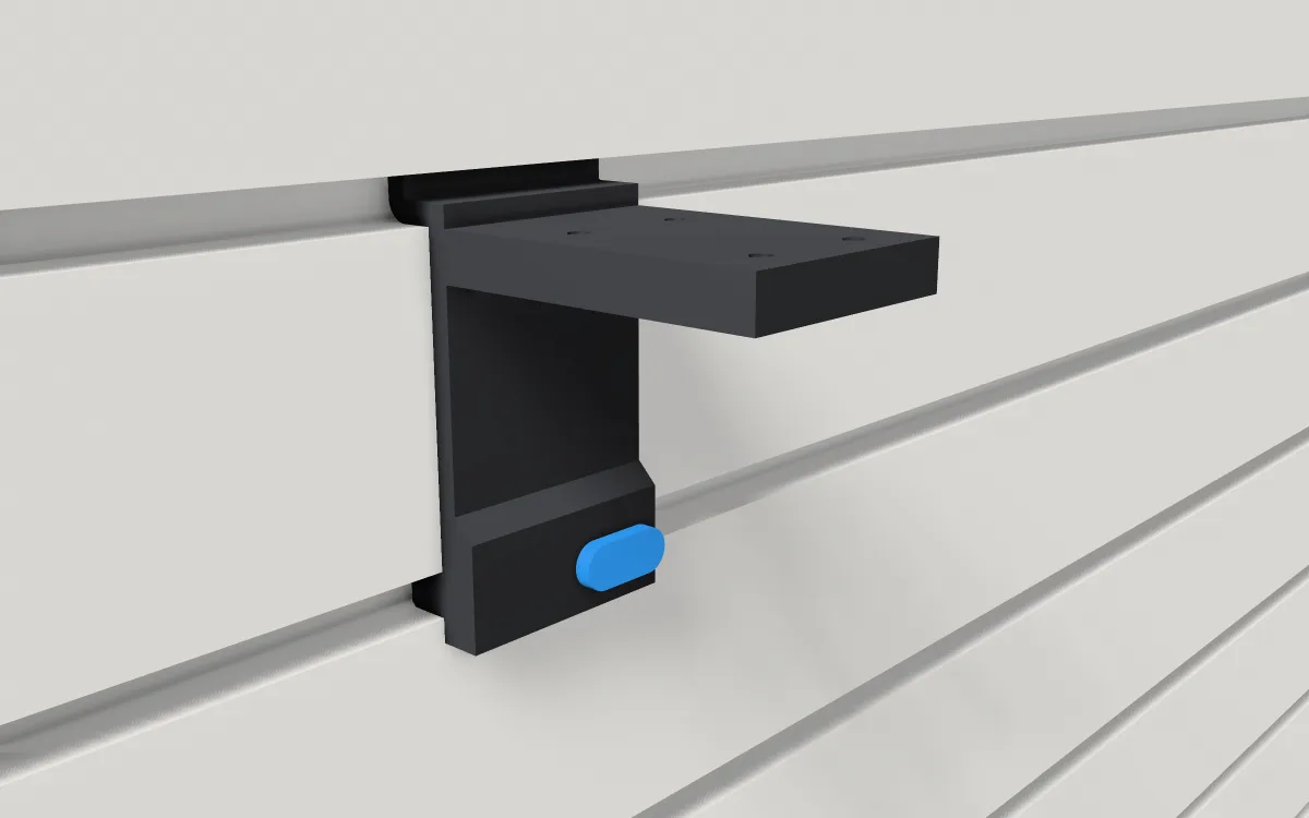 Blank base plate on a slatwall, 3D render