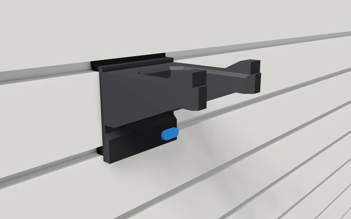 Drill holster · 18V to 20V hammer drill on a slatwall, 3D render