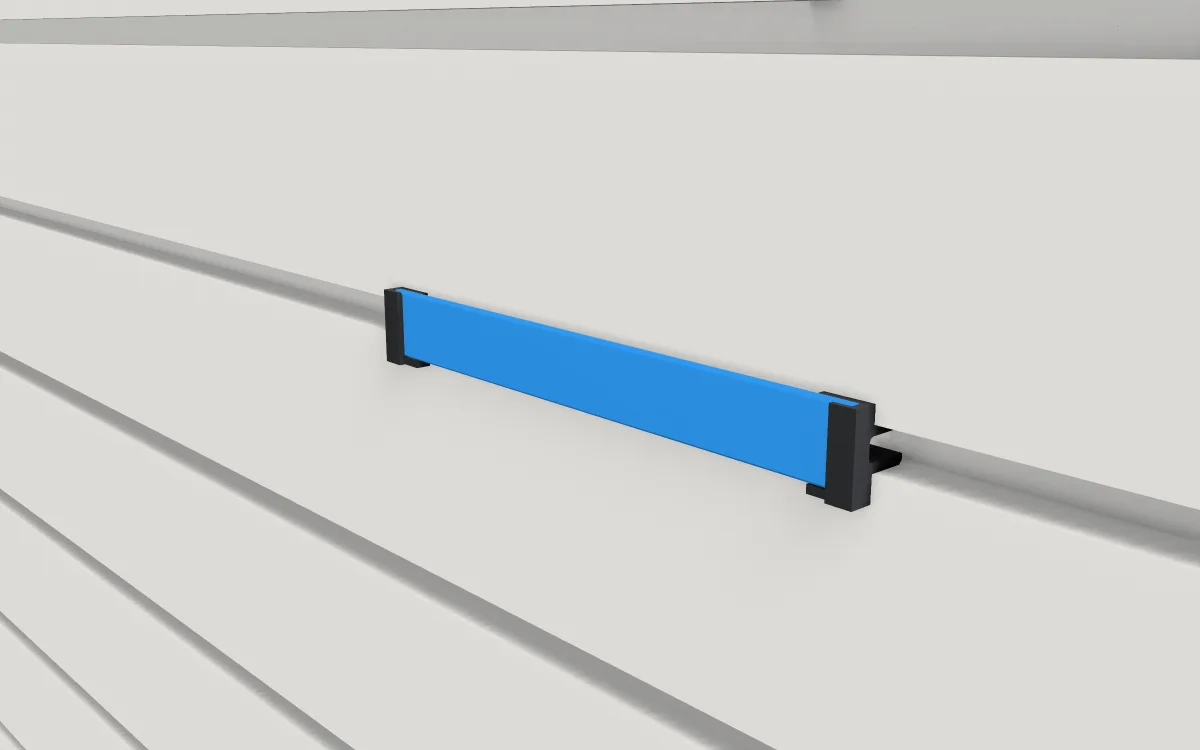 Groove filler strip · Standard 150 mm on a slatwall, 3D render