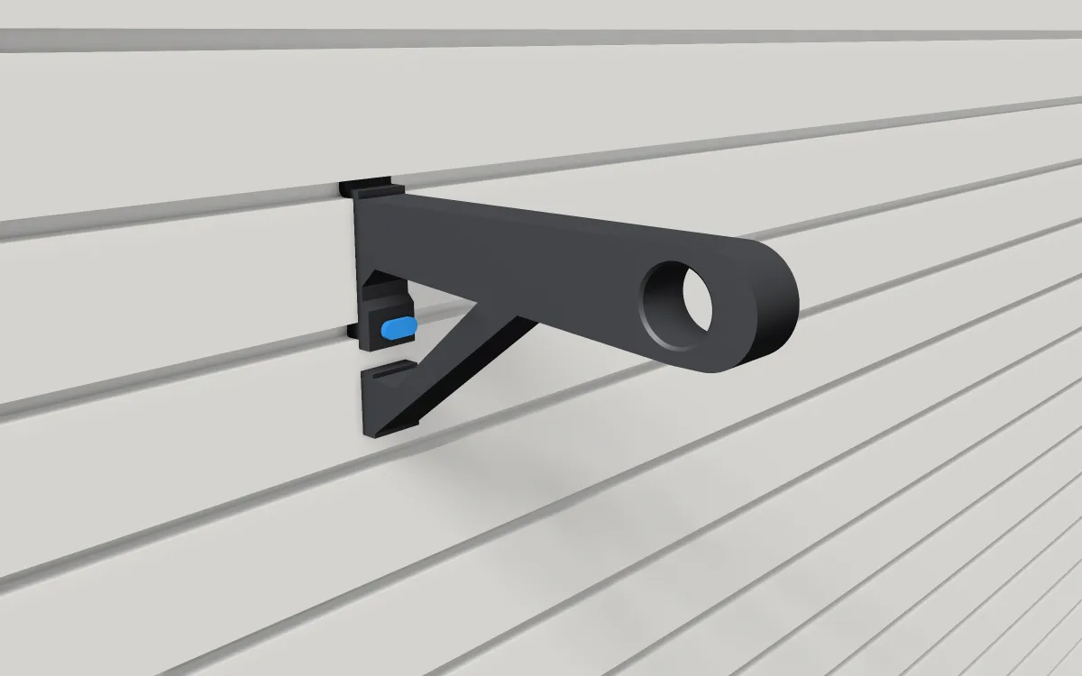 Coat-rail brackets · Closet rod, 33 mm on a slatwall, 3D render