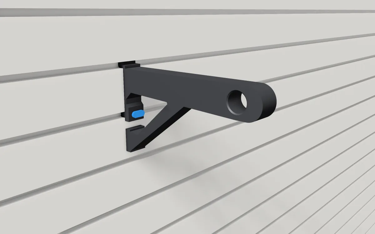Coat-rail brackets · 1 in (25 mm) tube on a slatwall, 3D render
