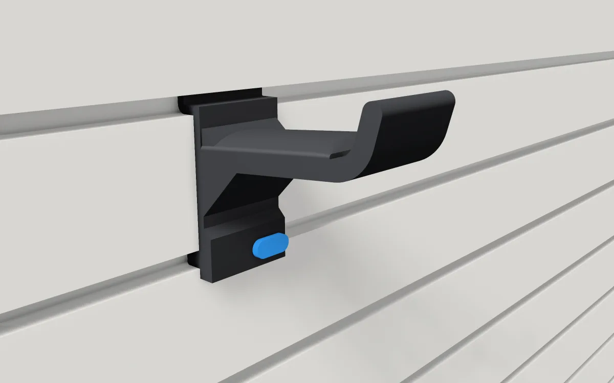 Headphone saddle · Headphones on a slatwall, 3D render