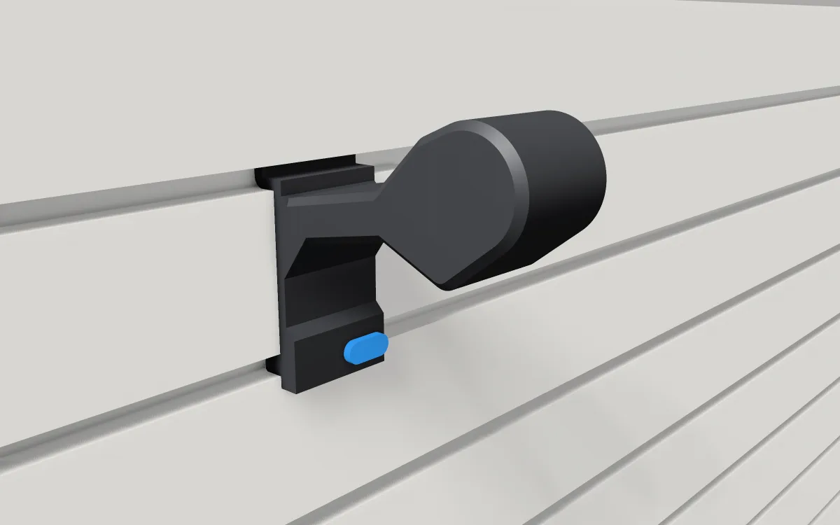Helmet holder · Bike helmet on a slatwall, 3D render