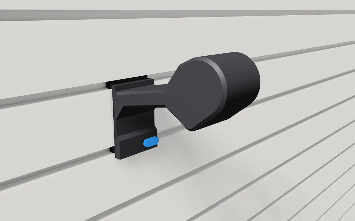 Helmet holder · Ski or work helmet on a slatwall, 3D render