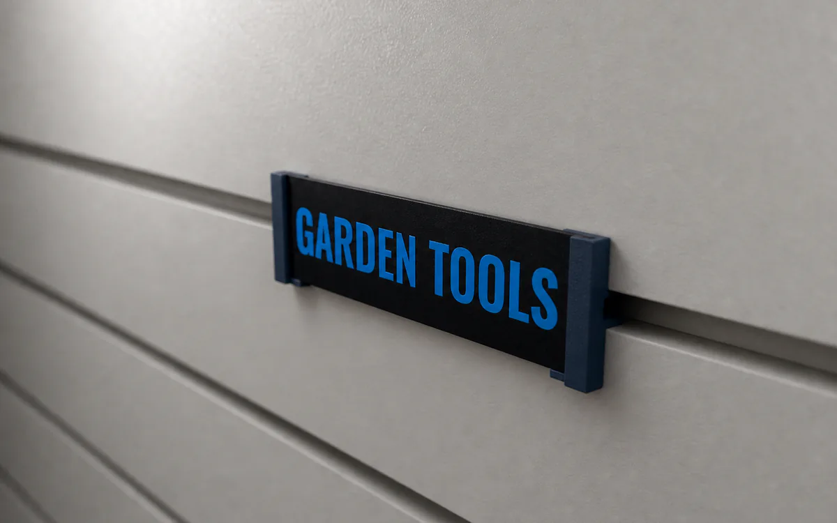 Press-in label on a slatwall