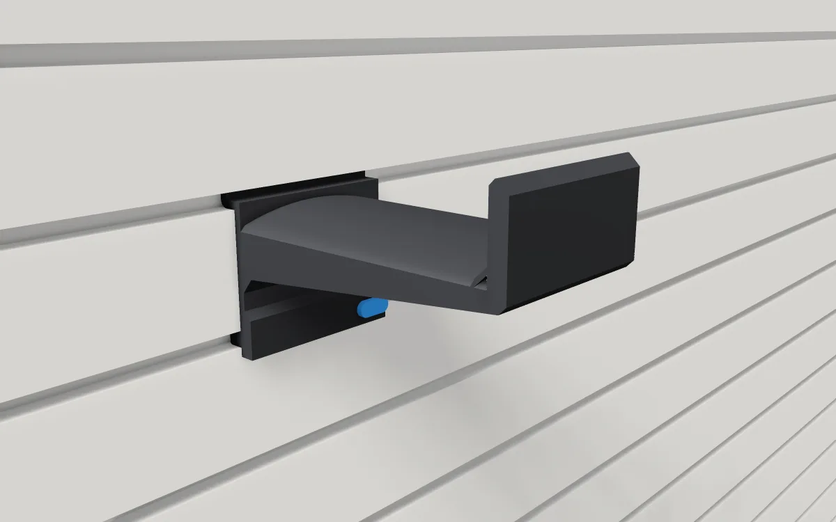 Hose saddle · Thick coil on a slatwall, 3D render