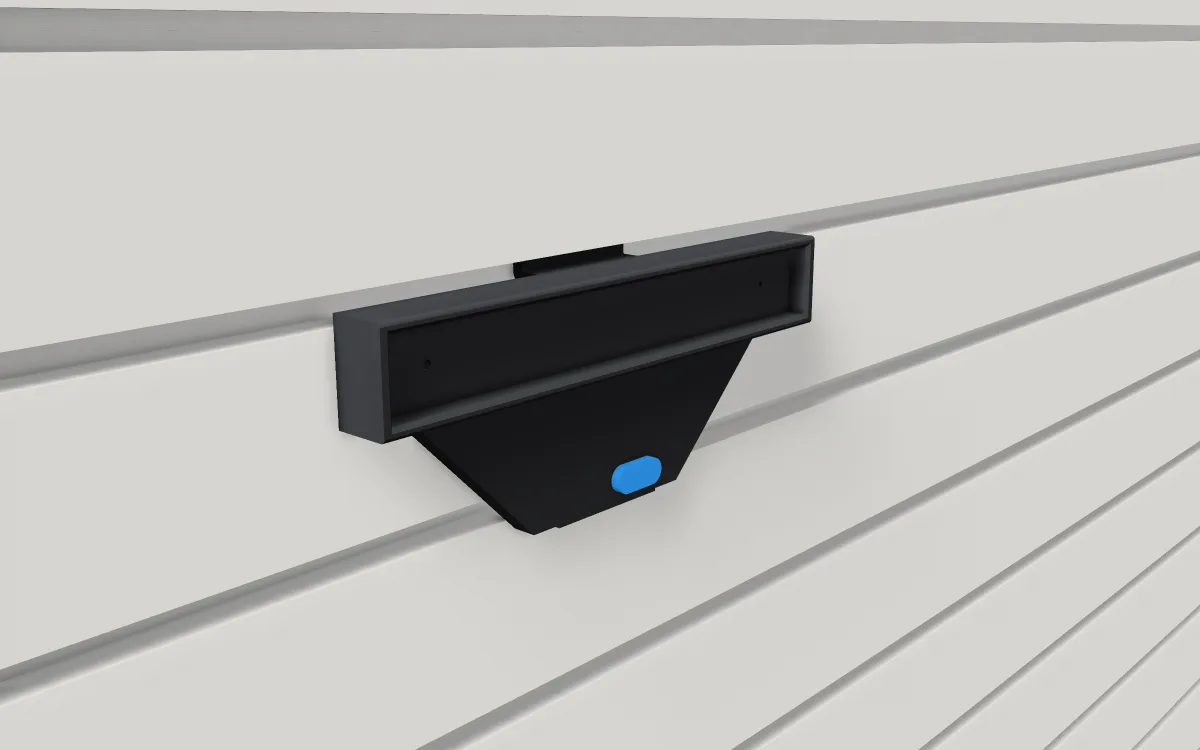 Magnetic tool bar · 8 in slim strip 25 by 9 mm on a slatwall, 3D render