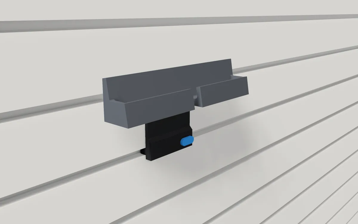 Phone & tablet ledge · Tablet on a slatwall, 3D render