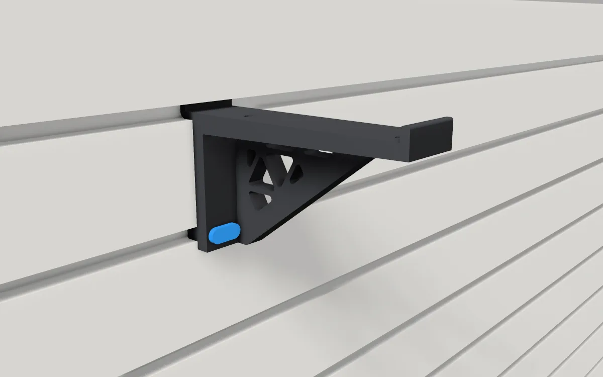 Shelf bracket · 1 slat, 150 mm deep on a slatwall, 3D render