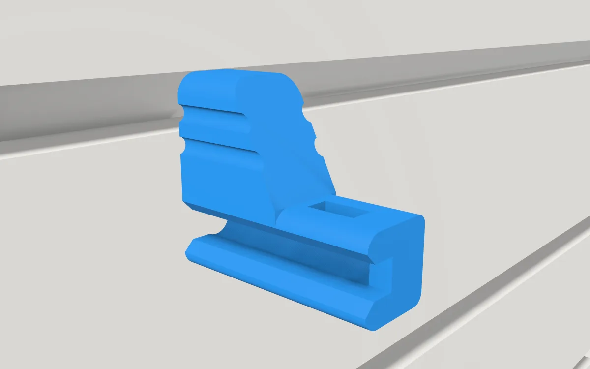 Anti-sweep stop for wire hooks · 1/8 in wire on a slatwall, 3D render